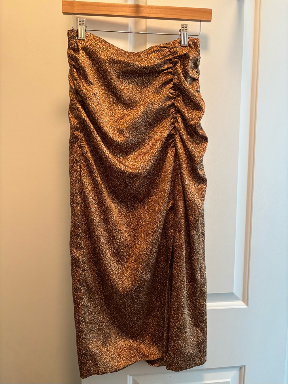 Zara Metallic Copper Ruched Midi Skirt